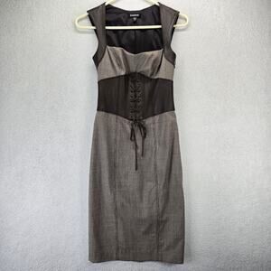 Bebe Corset Midi Dress Womens 0 Bustier Tweed Career Wool Leather Cottage Y2K
